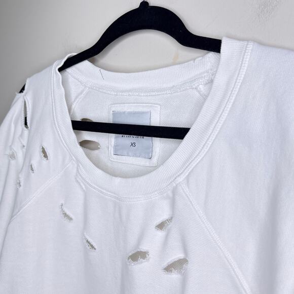 Lily & Lottie Distressed Crew Sweatshirt XS White French Terry Oversized - Picture 5 of 12
